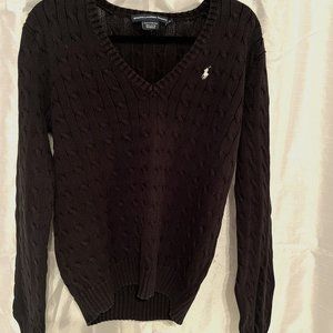 Black V-Neck Polo Cable Knit Swater XL